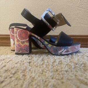 Spring Step Black and Multicolor Platform Sandals